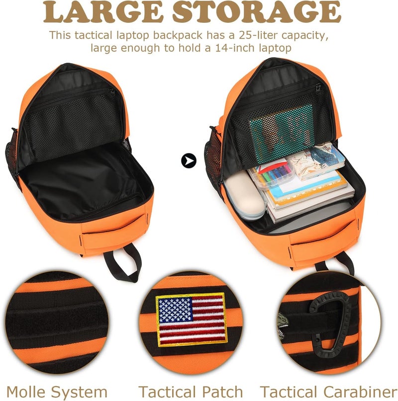 XINTREY Kids tactical Backpack for Boys School Bag 20L mini Children Backpack for Outdoor Camping Travel (Orange) - Image 4